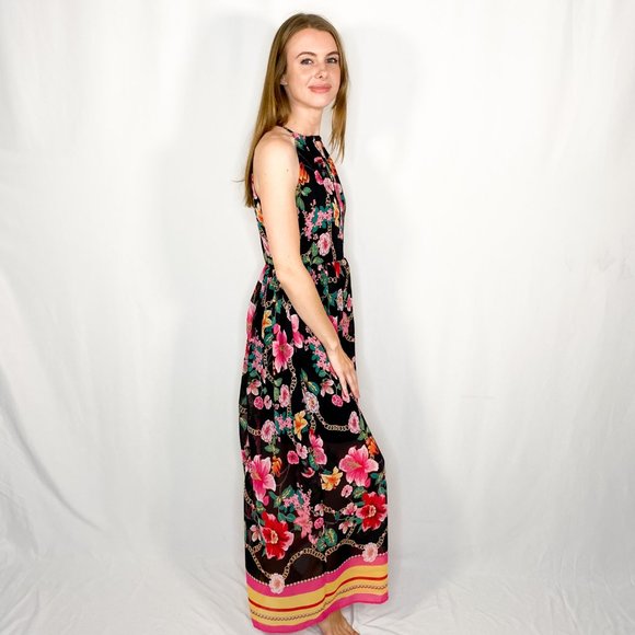 NICOLE MILLER STUDIO Black Floral Pink Maxi Dress - Picture 2 of 7